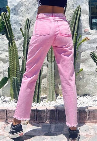 VINTAGE WASH PINK DENIM MOM JEANS