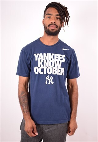NIKE MENS VINTAGE T-SHIRT TOP LARGE BLUE 90S