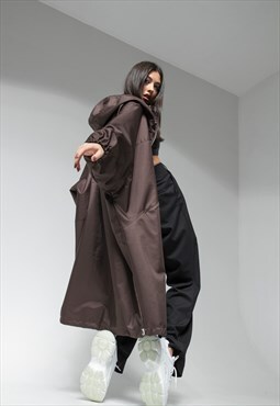 longline hoodie oversize coat in brown praline