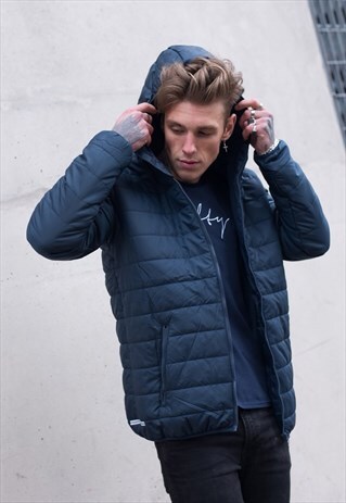 ESSENTIAL ZIP UP PUFFER PADDED JACKET - NAVY BLUE