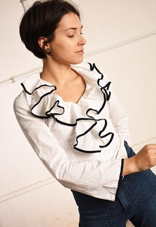 80'S RETRO RUFFLE PARIS CHIC FESTIVAL BLOUSE TOP