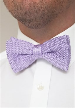 Wedding Handmade Polyester Knitted Bow Tie In Pastel Purple