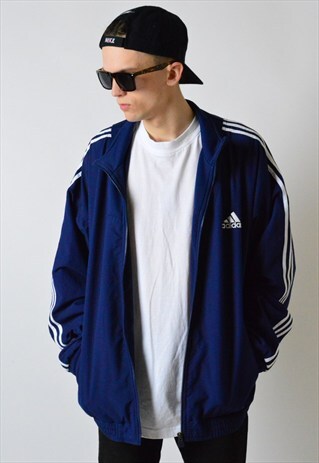 VINTAGE 90S NAVY BLUE ADIDAS BOMBER JACKET