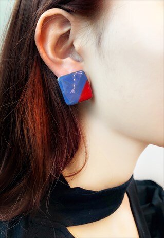 80S VINTAGE MOD CUBES STATEMENT EARRINGS