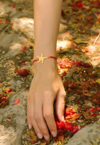 STARFISH BRACELET RED CORD GOLD SEA STAR CHARM GIFT FOR HER