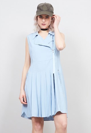 VINTAGE 90'S MAXMARA SPORTMAX BLUE PLEATED BIKER DRESS