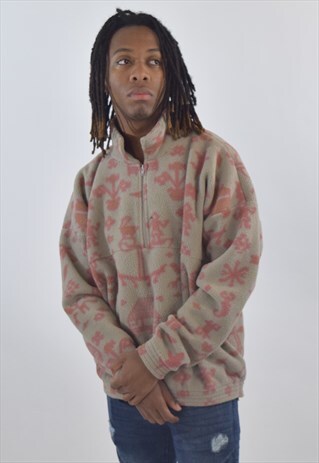 VINTAGE 90S FLEECE GREY RED 1/2 ZIP FLEECE
