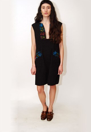 VINTAGE MEXICAN DRESS (M/L) EMBROIDERED 80S FESTIVAL BOHO