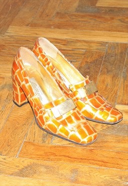 Vintage Y2K alligator print heel shoes in orange