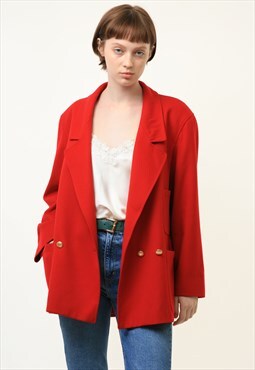 80s Vintage Woolmark Red Long Maxi Blazer Jacket Blazer 4061