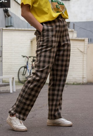 90S VINTAGE GRUNGE CHECKED PYJAMAS GOLF PANTS