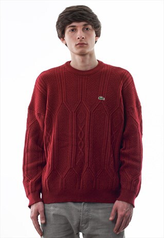 VINTAGE LACOSTE SWEATER 90S RED CABLE KNITTED