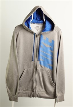 Vintage Nike Sportswear Track Hooded Jacket Logo Grey Blue