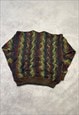 VINTAGE KNITTED JUMPER ABSTRACT PATTERNED GRANDAD SWEATER