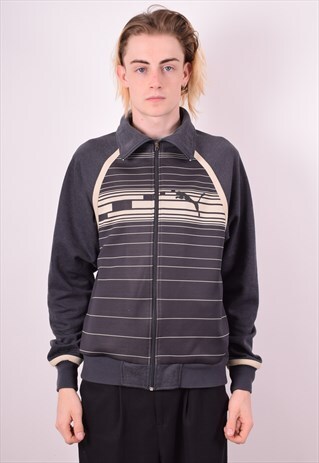 PUMA MENS VINTAGE TRACKSUIT TOP JACKET LARGE GREY 90S