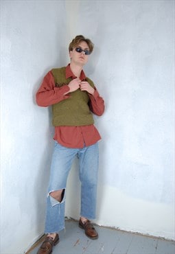 Vintage 90's knitted jumper baggy vest in mustard green 