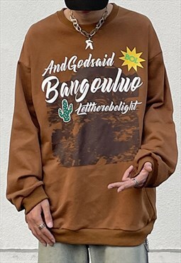 Brown Graphic Oversized Sweatshirts Unisex Y2k