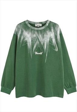Graffiti long sleeve t-shirt paint splatter top in green