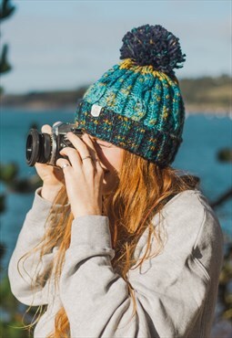 Explorer Pom Bobble Hat in Blue & Yellow