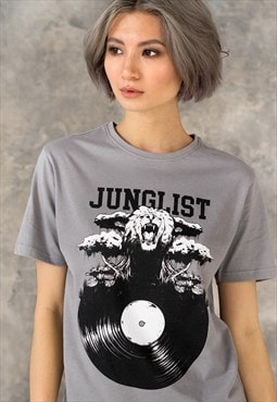 Junglist Vinyl T Shirt Drum and Bass Festival EDM Lion Women