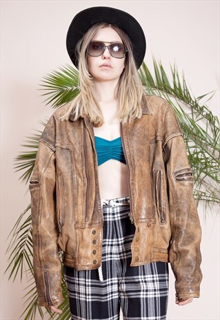 VINTAGE SOFT REAL LEATHER BROWN JACKET FROM THE 90S
