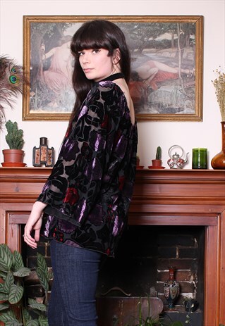VINTAGE 90S BURNOUT VELVET KIMONO SLEEVE TOP