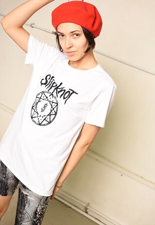 WHITE FESTIVAL SLIPKNOT ROCK BAND T-SHIRT TOP TEE