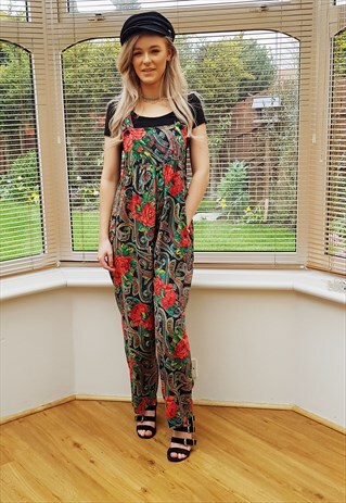 VINTAGE DUNGAREE MULTI PRINT JUMPSUIT PLAYSUIT