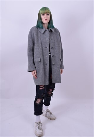 VINTAGE 90'S GREY WOOL MIX OVERSIZED GRANNY COAT SIZE LARGE