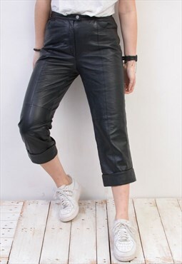 Vintage Women's M L Black Leather Trousers Pants Biker