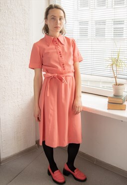 Vintage 70's Pink Belted Midi Dress
