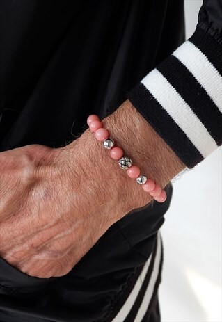 ROSE QUARTZ POWER BRACELET WITH SILVER LOTUS