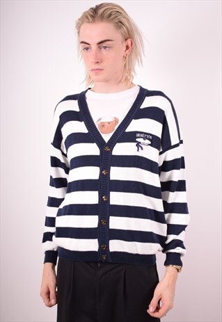 BENETTON MENS VINTAGE CARDIGAN SWEATER MEDIUM BLUE 90S