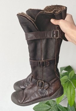 Vintage 00's Y2K Autumn Faux Suede Brown Buckle Boots