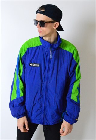 COLUMBIA VINTAGE 90S BLUE COLOUR BLOCK SHELL JACKET
