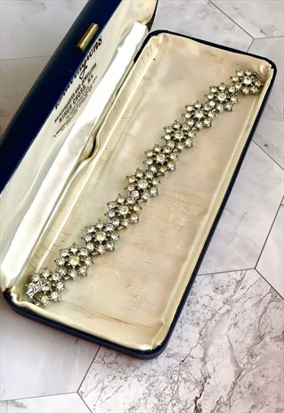 50S RHINESTONE FLOWER BRACELET GLAM PARTY VINTAGE JEWELLERY