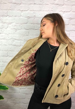 VINTAGE 90S TOMMY HILFIGER CORDUROY BLAZER JACKET BEIGE UK 8