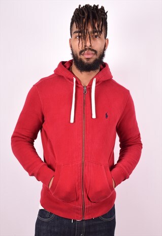 POLO RALPH LAUREN MENS VINTAGE HOODIE JACKET SMALL RED 90'S