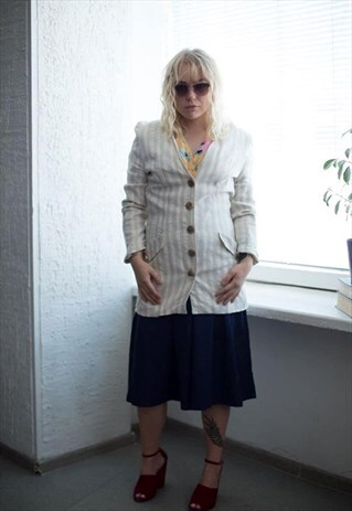 VINTAGE 80'S WHITE/BEIGE LONG FIT BUTTON UP JACKET
