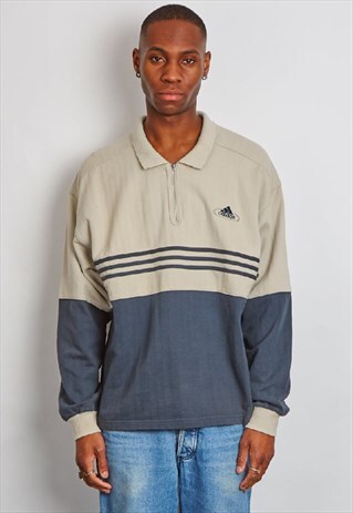 VINTAGE 90'S ADIDAS THREE QUARTER ZIP BEIGE SWEATER