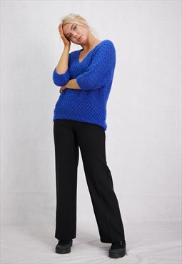 Blue V Neck Knitted Jumper ONE SIZE FIT (8 TO 14)