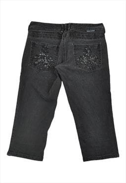 Vintage River Island 3/4 Length Jeans Black Denim W32 L19