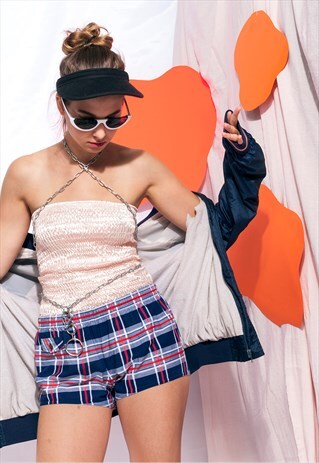 VINTAGE PLAID SHORTS 80S HOT PANTS BEACHWEAR
