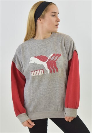 VINTAGE 90S GREY RED SWEATSHIRT JUMPER