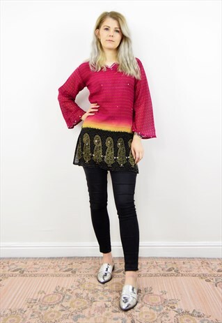 VINTAGE 90S PINK OMBRE ETHNIC BOHO TUNIC TOP