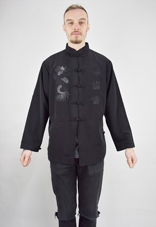 VINTAGE AUTHENTIC JAPANESE INSPIRED EMBROIDERED BLACK SHIRT