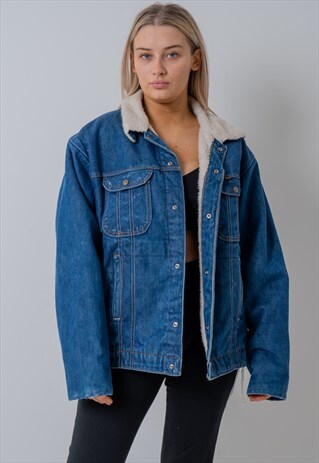 VINTAGE SHERPA LINED DENIM JACKET IN BLUE XL
