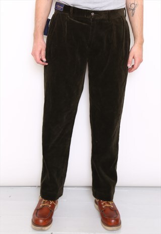 VINTAGE DEADSTOCK RALPH LAUREN GREEN JUMBO CORD TROUSERS