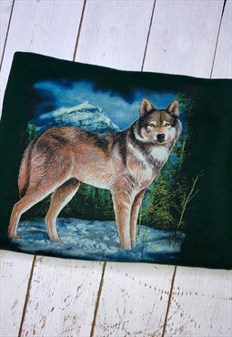 vintage 90s wildlife wolf winter jumper