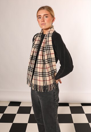 VINTAGE BURBERRY CREAM BEIGE CLASSIC PRINT SCARF